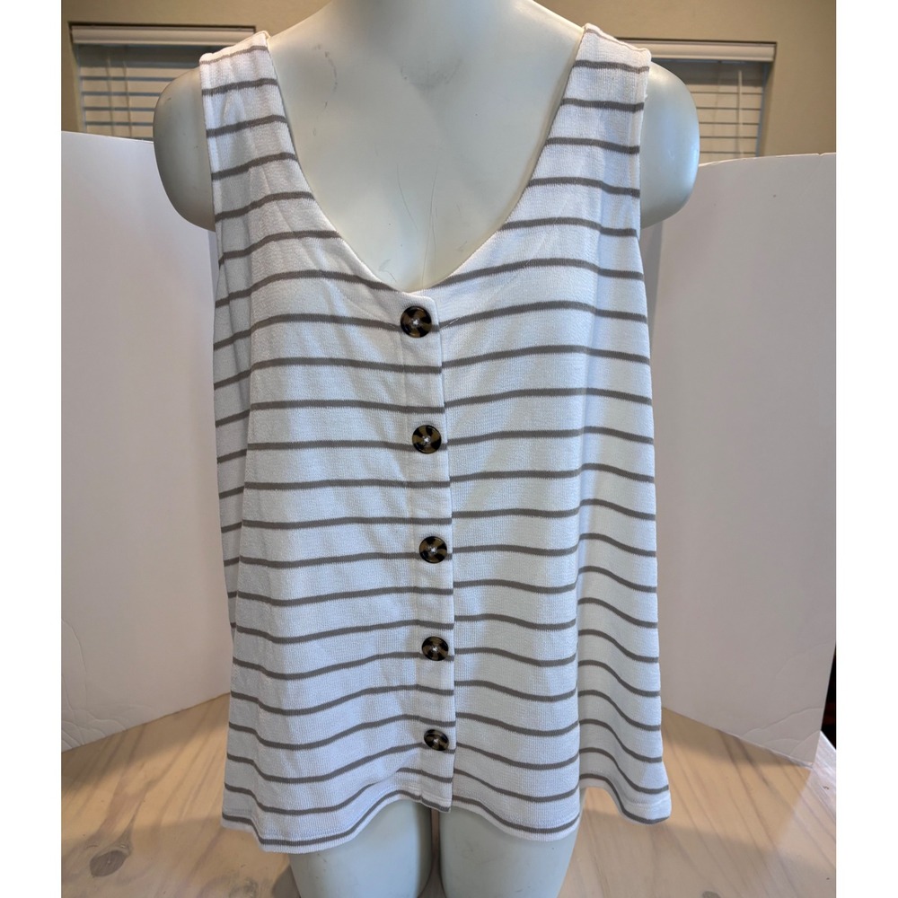 Torrid Womens Plus Sz 1 White Gray Striped Button Front V-Neck Tank Top 12878237